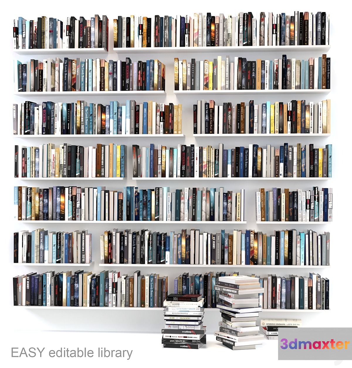 Editable random books 3D Max