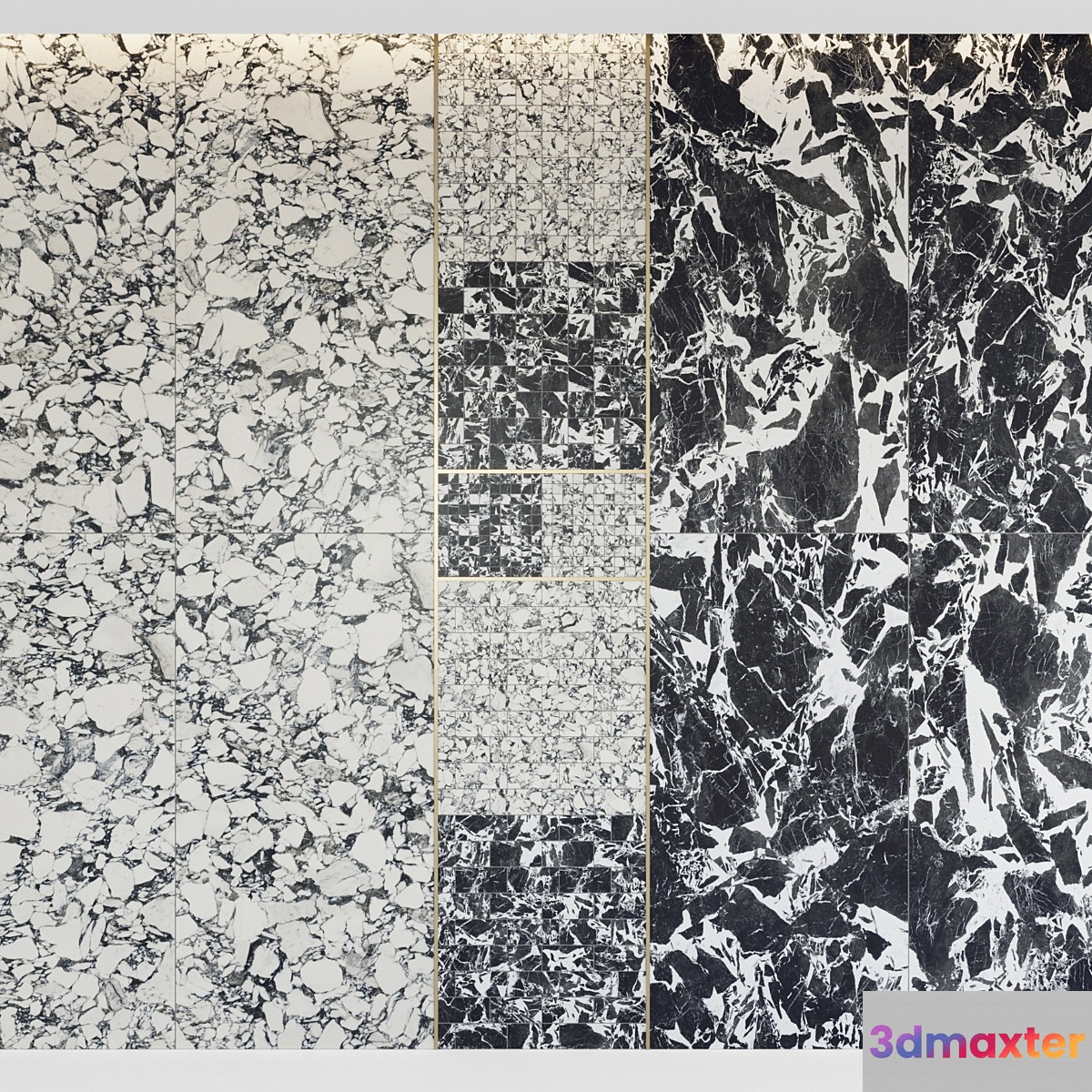 Architectural Design Floor gres Pebble Fragment B & W MARBLE set 3