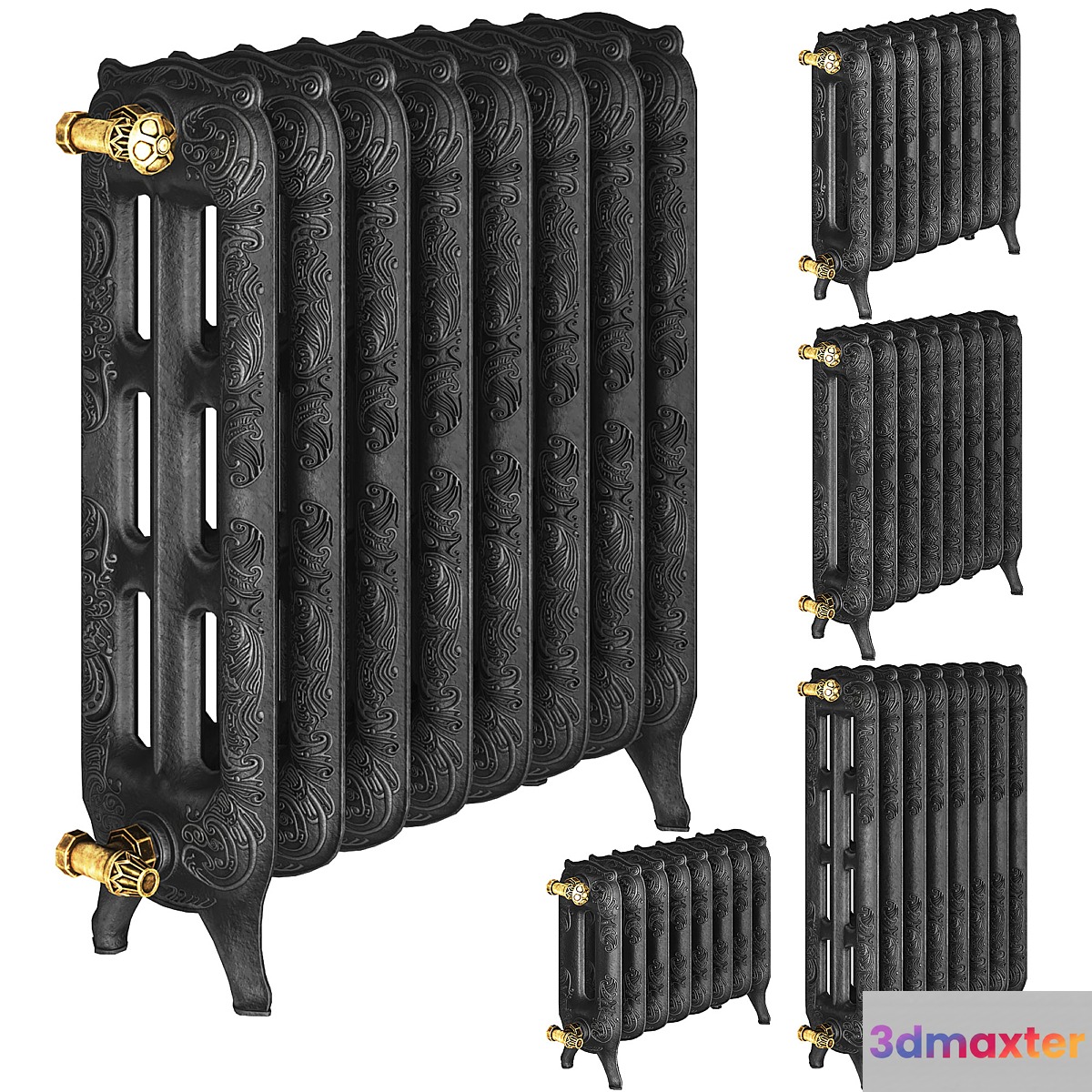 Classic Cast Iron Radiator Black Low-poly 3D Max