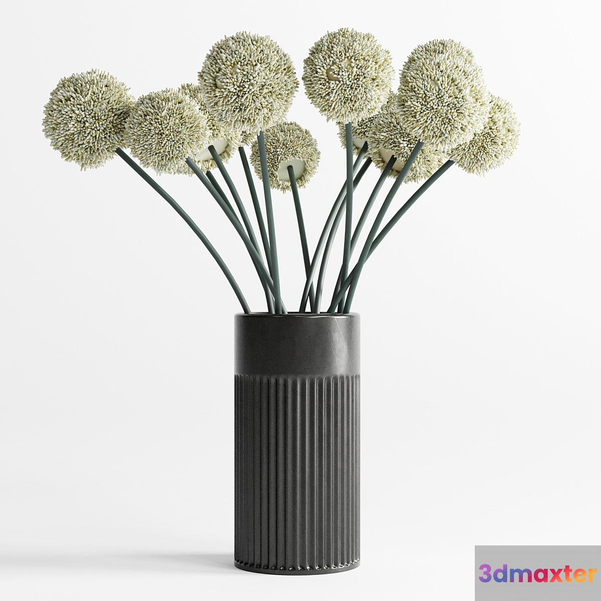 White Handmade Flowers Allium concrete Vase - No.3