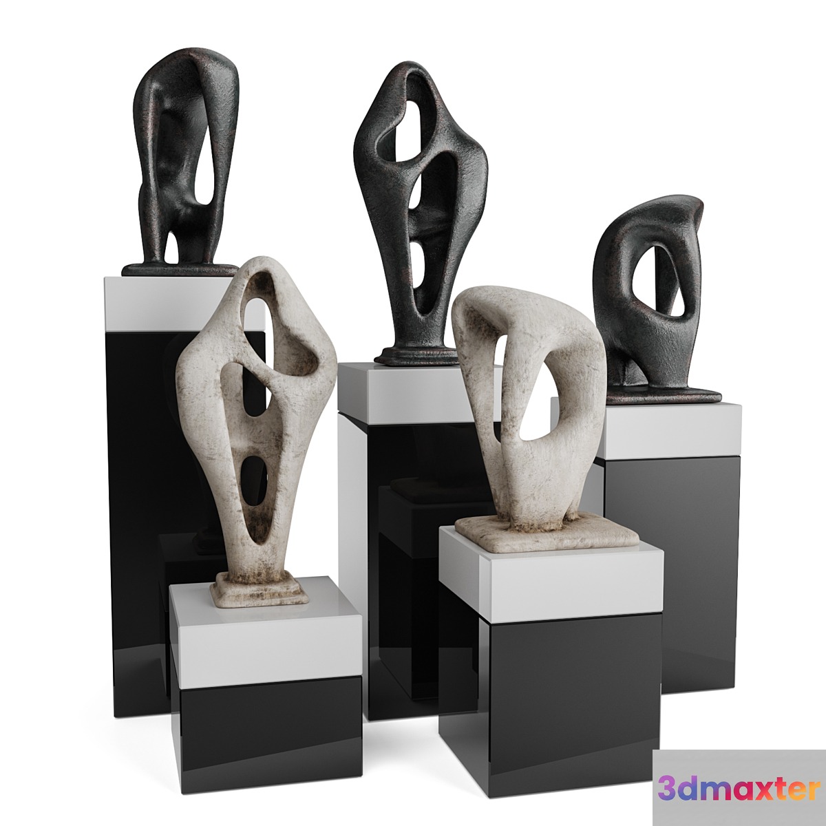 Amorphous figures pedestal black and white 3D Max