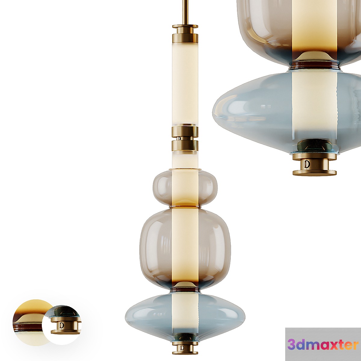 Luna Pendant in Glass and Metal by Gabriel Scott 3D Max