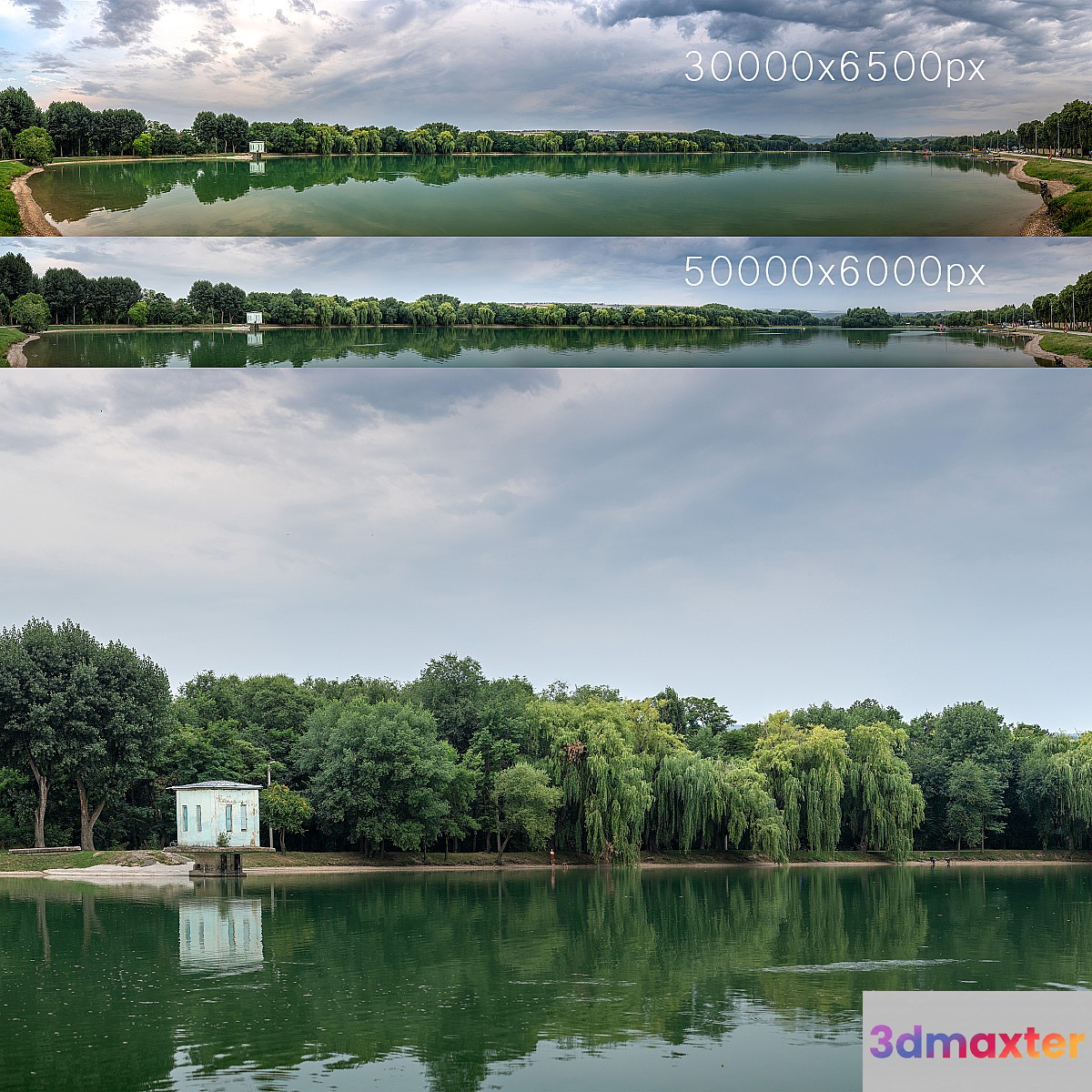 Panorama with a lake and trees v2. 30-50k