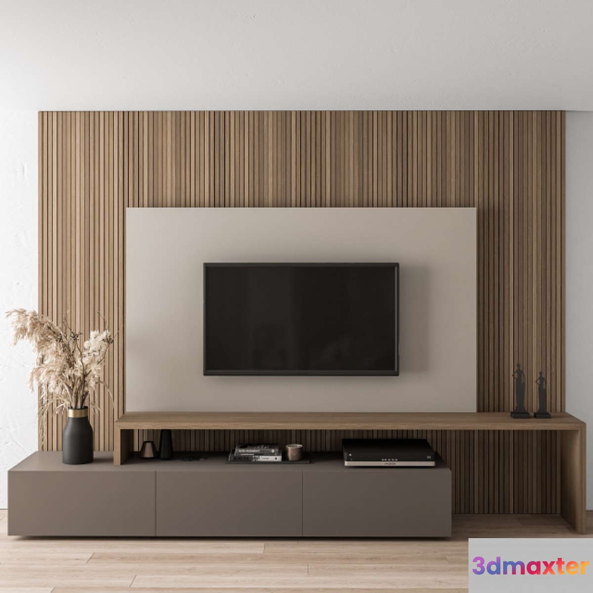 TV Wall Blackk and Wood - Set 19 3D Max