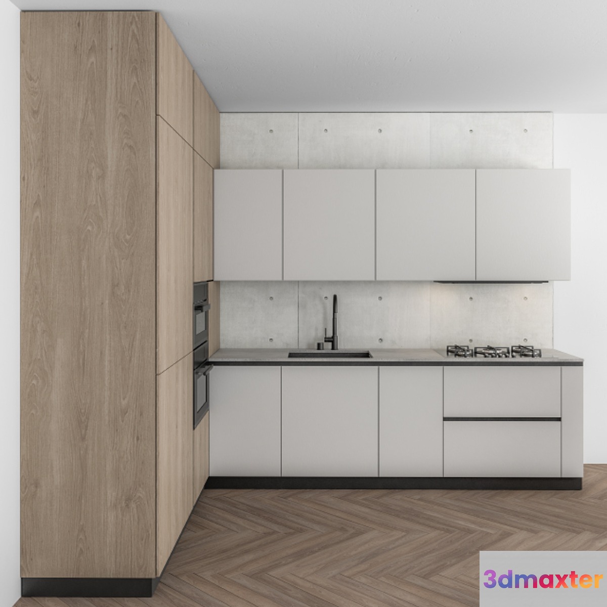 Kitchen Modern - White and Wood 52 3D Max