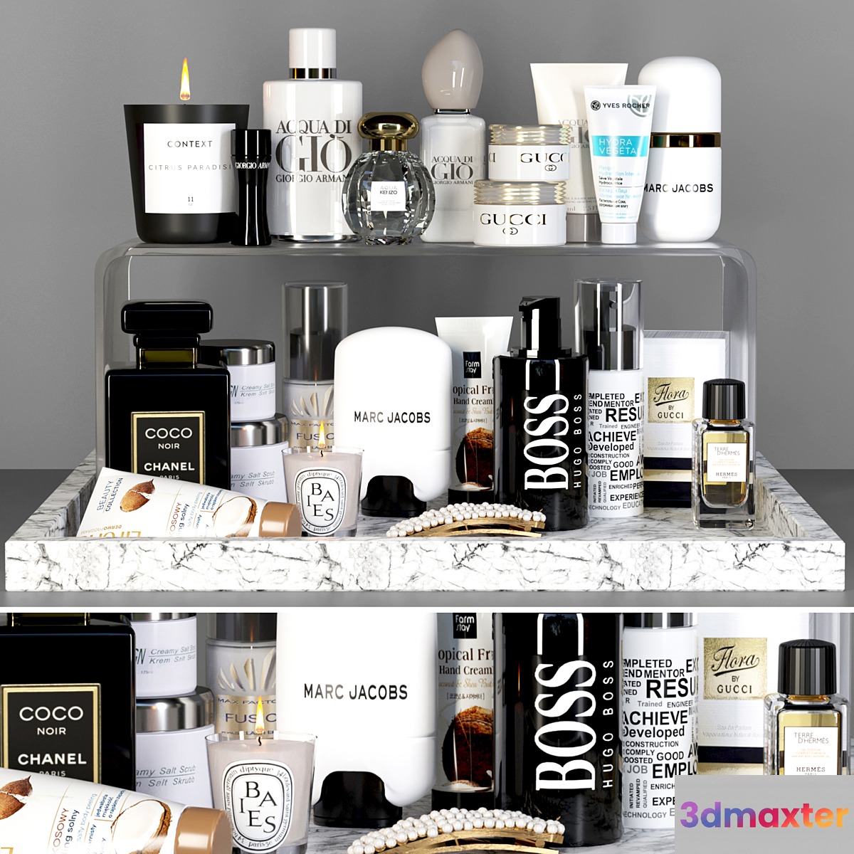 A set of cosmetics for beauty salons and a dressing table. Make up 3D Max