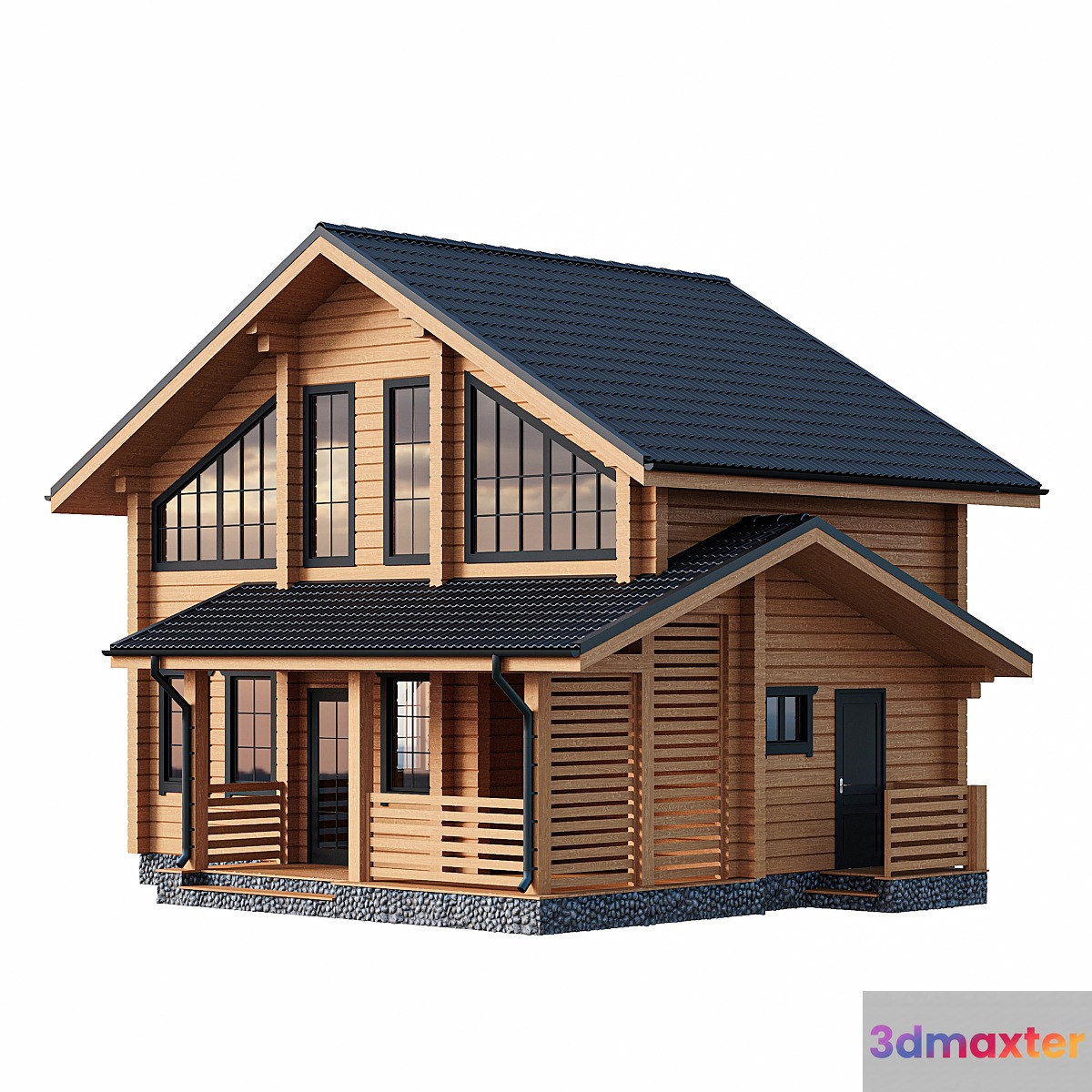 Two-storey wooden house with a porch