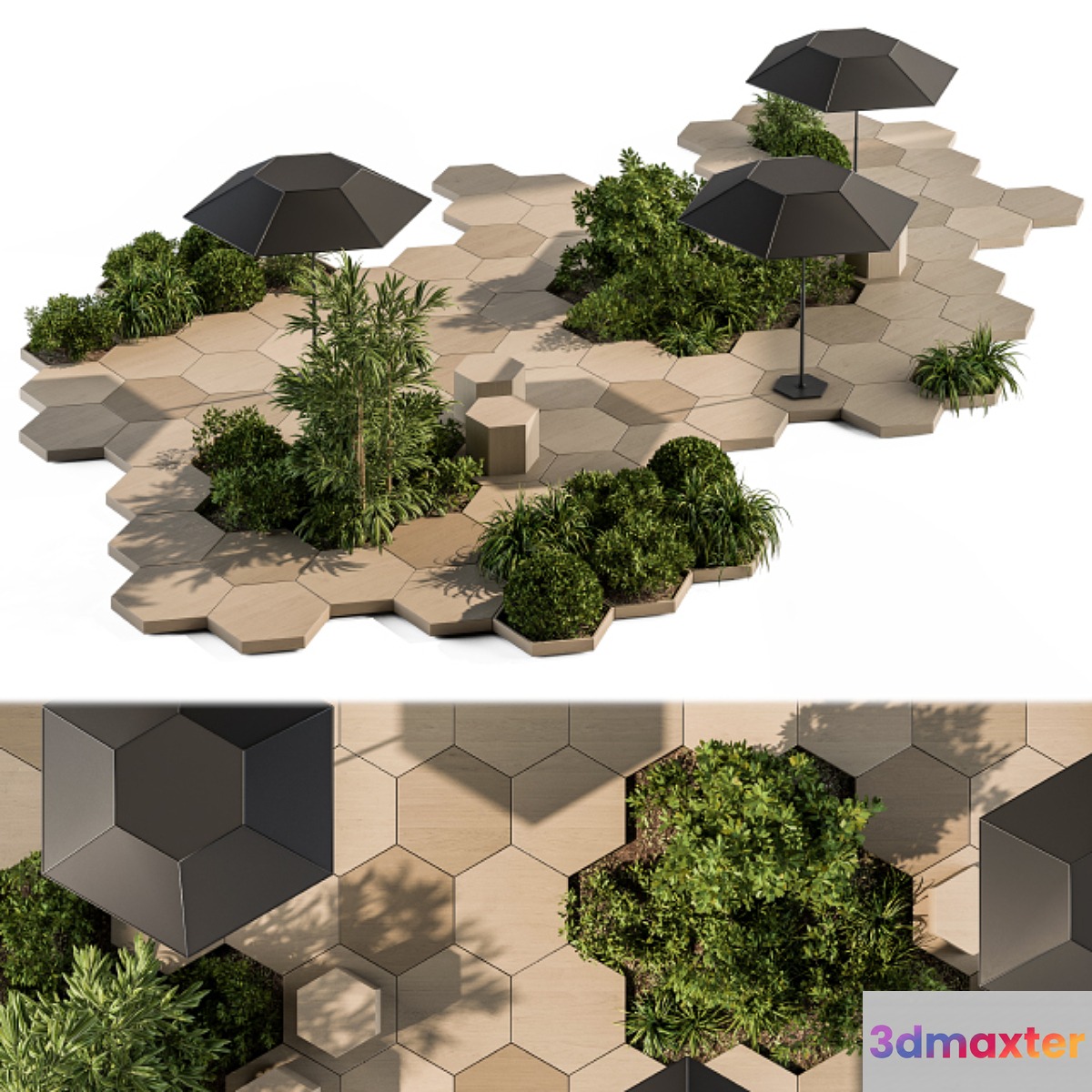 Urban Furniture _ Architecture Bench with Plants- Set 25