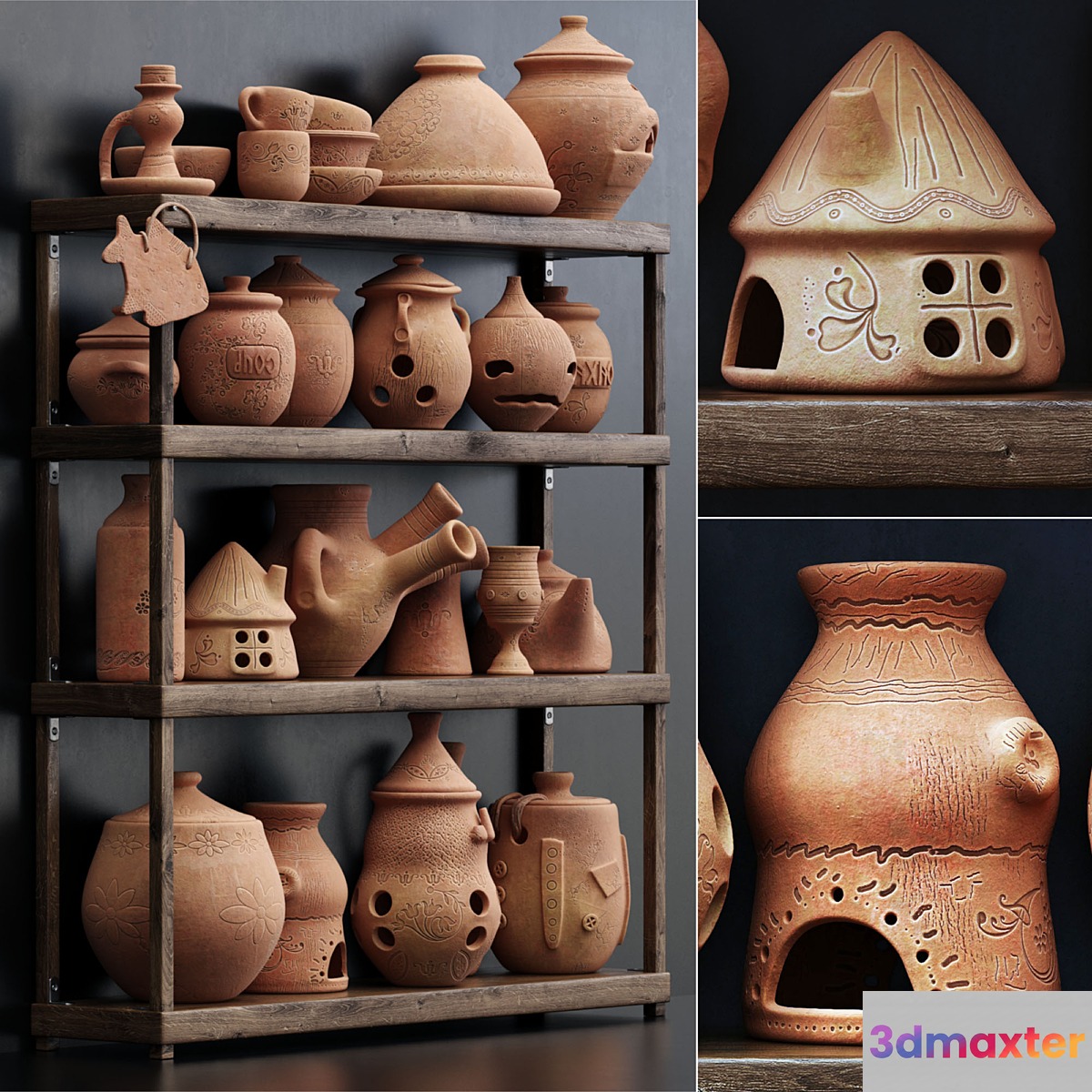 Dishes clay n20 _ Clay crockery shelf no.20