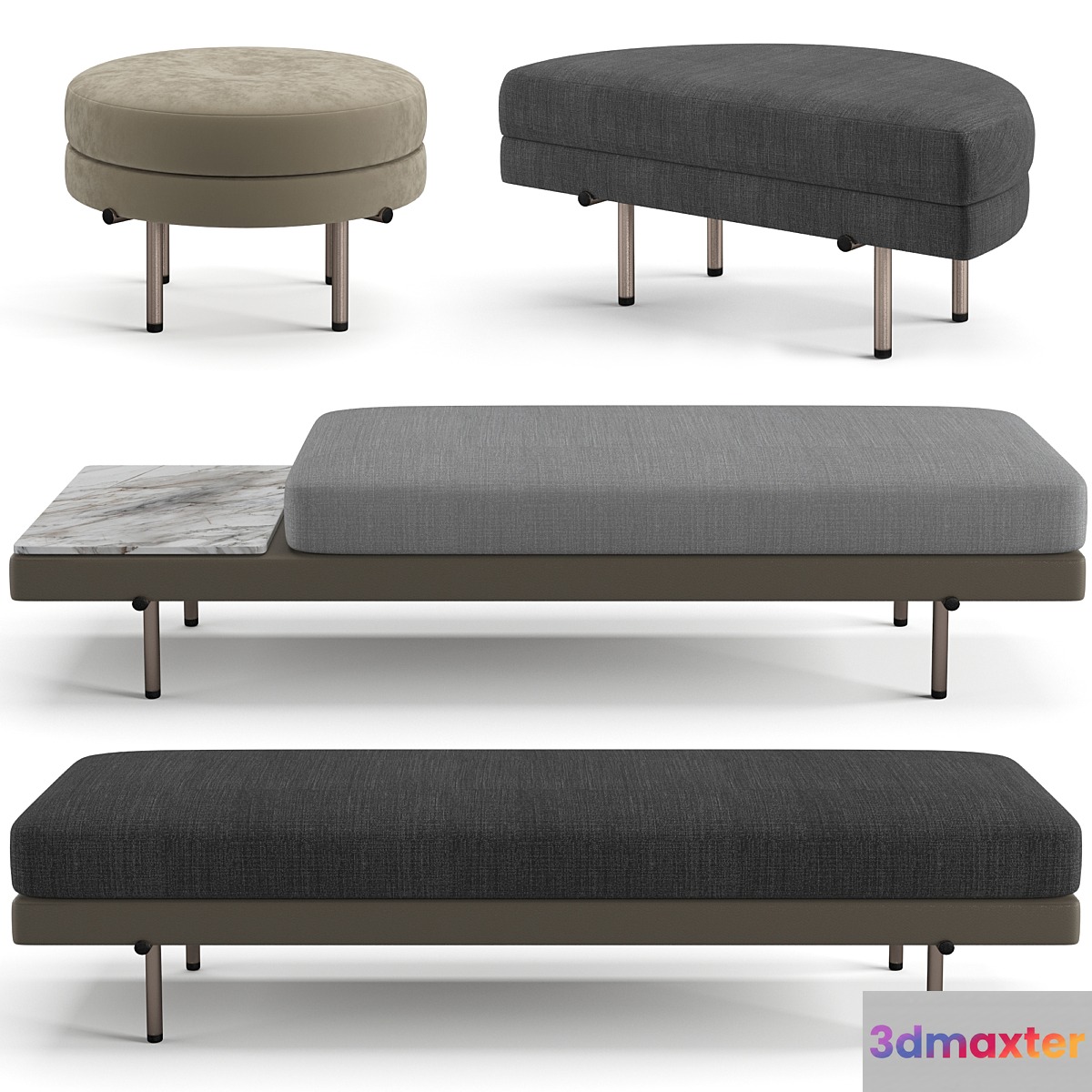 Minotti Torii bench ottoman set