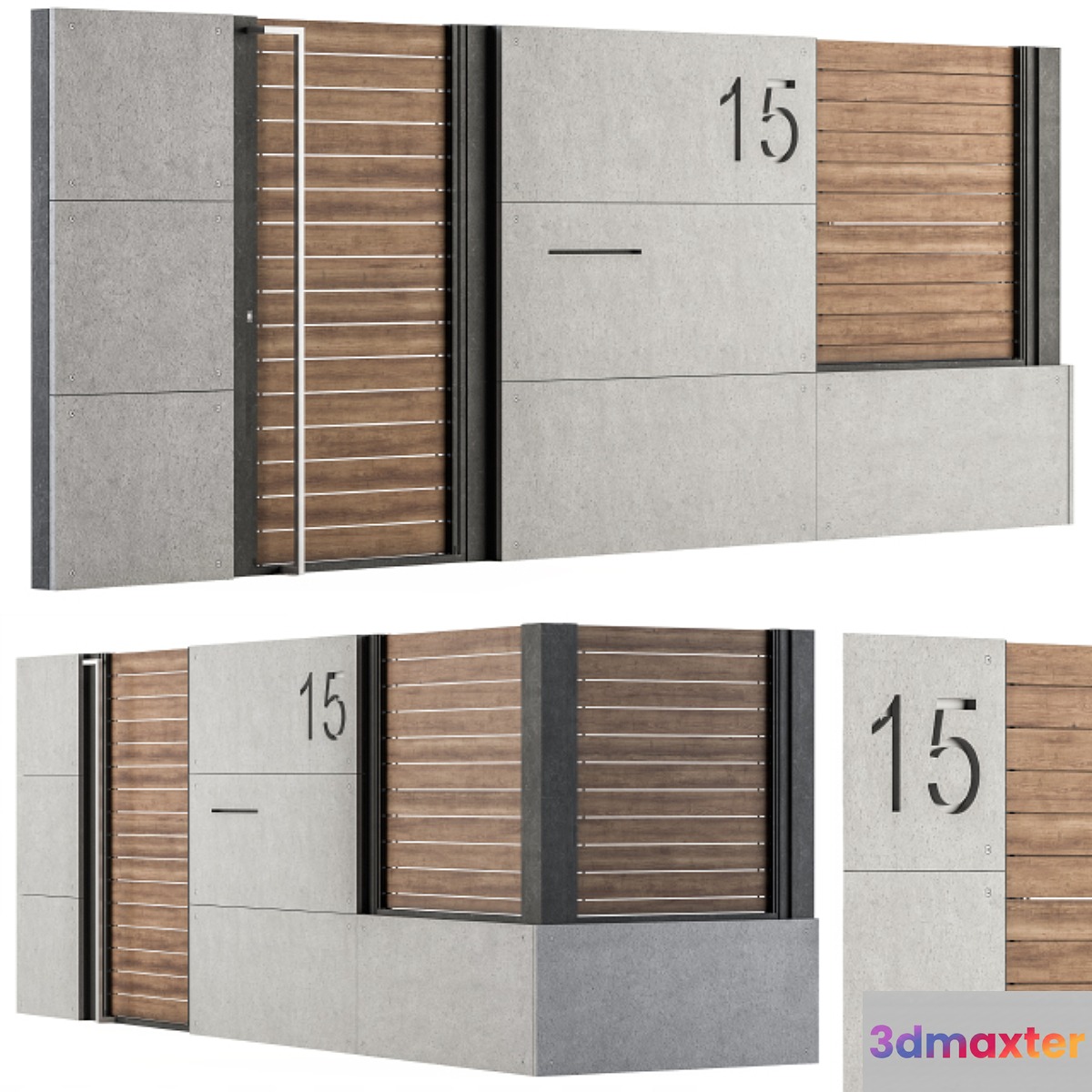 Concrete and Wood Fence Set 02