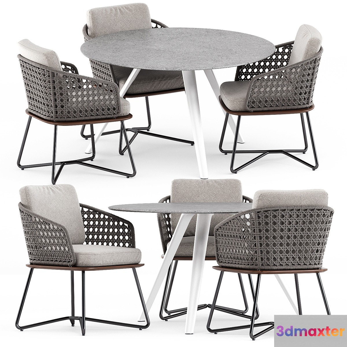 Rivera Little Armchair and Evans Outdoor table by Minotti
