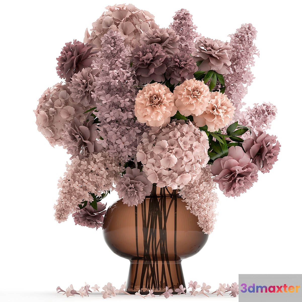A lush bouquet of spring flowers in a glass vase with hydrangeas lilacs peonies. 144. - No.2