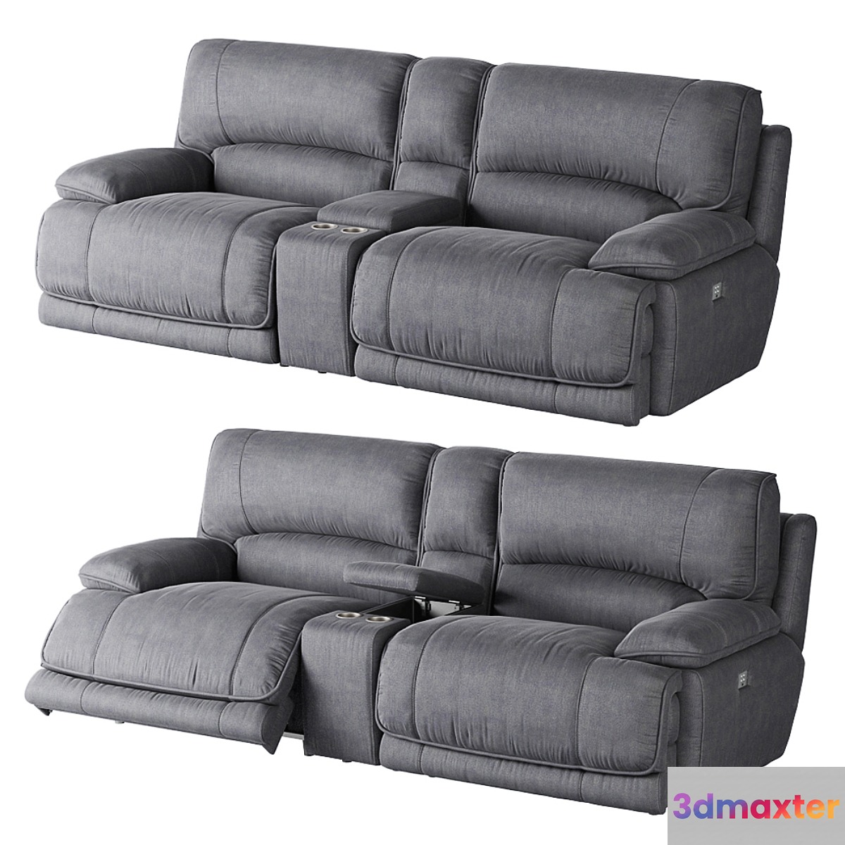 American Signature Furniture Mario 3-Piece Dual Power Reclining Sectional - No.2 3D Max