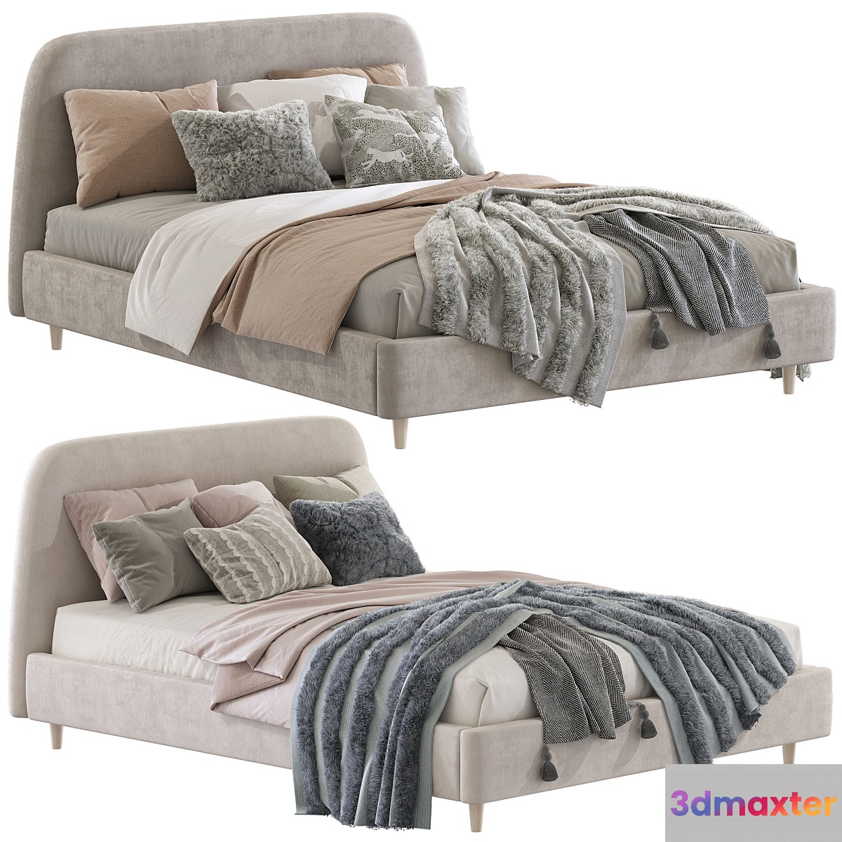 Bed Oatmeal Raelynn Upholstered Bed - No.2