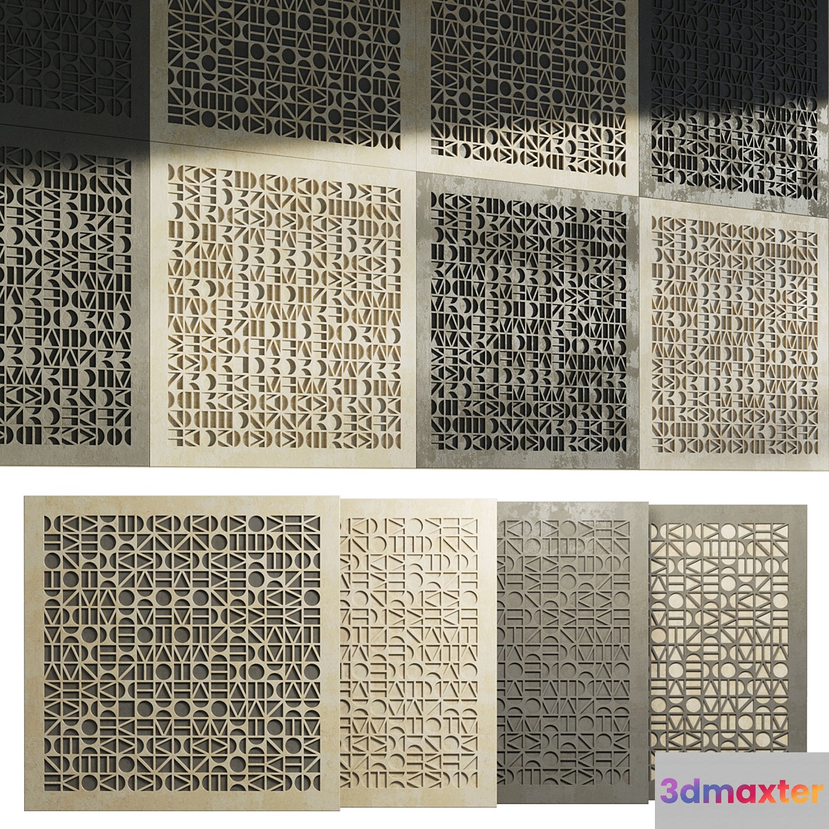 3D panels of geometric shapes