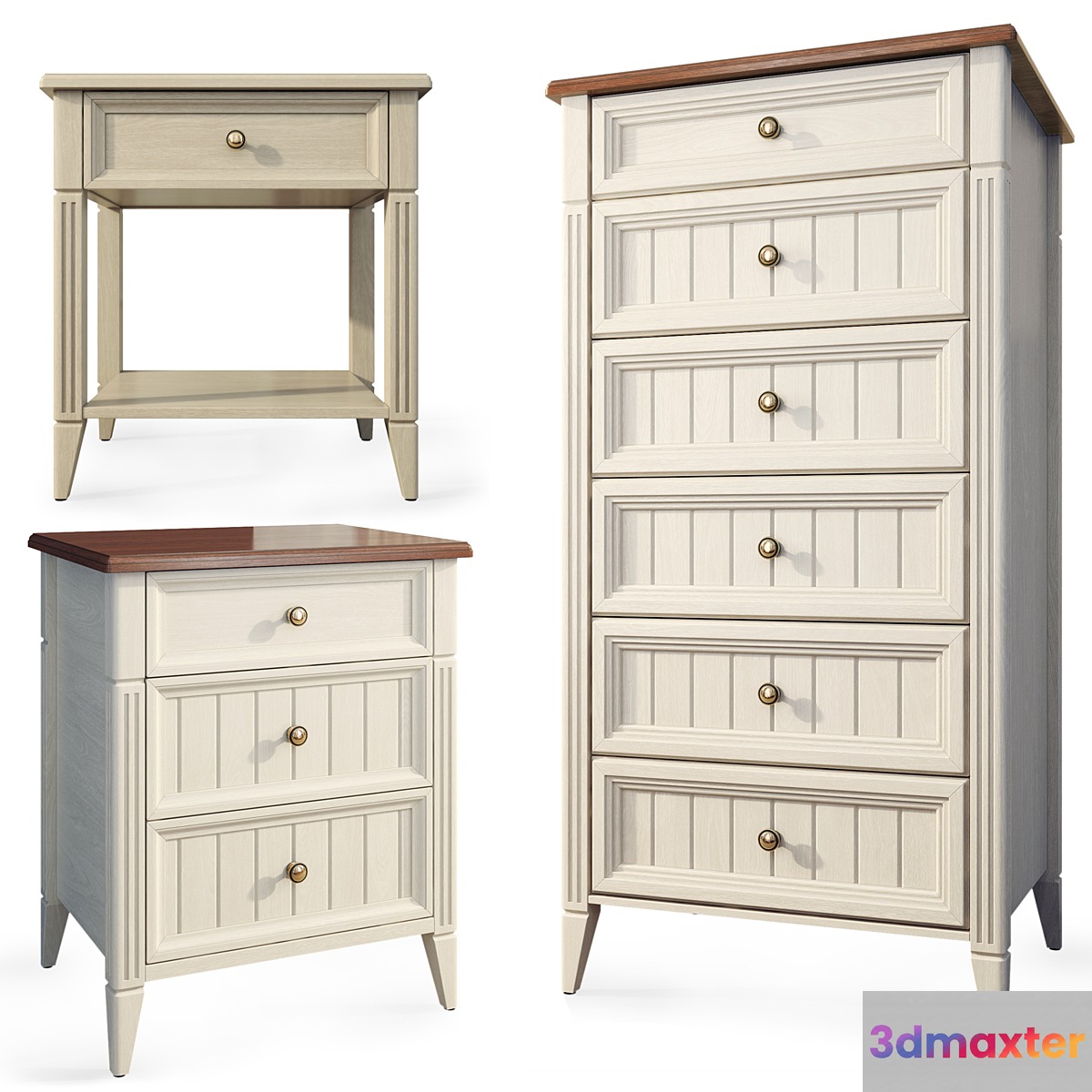 High chest of drawers and bedside table Margaret. Dresser nightstand by Lazurit 3D Max