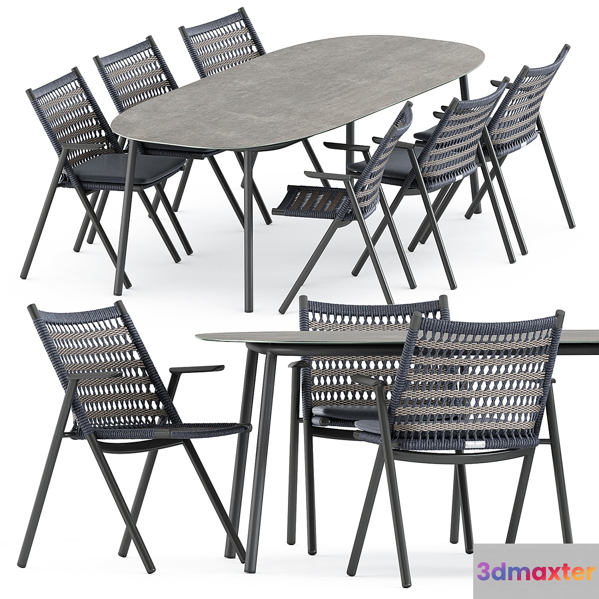Anatra armchair by Janus et Cie and Tosca table by Tribu 3D Max