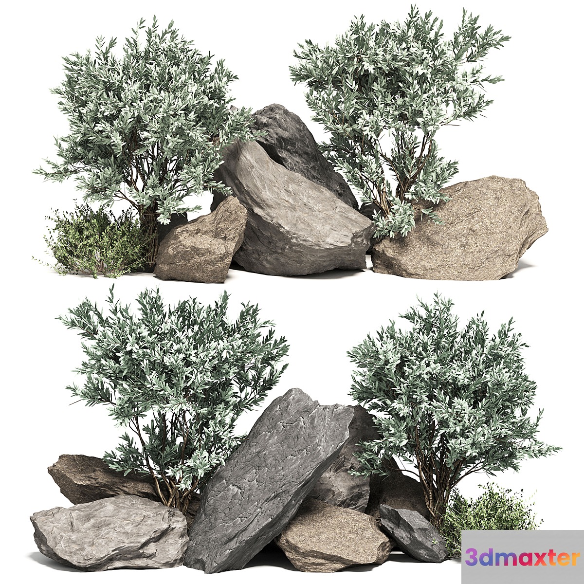 Stone + Bush Pack 2 3D Max