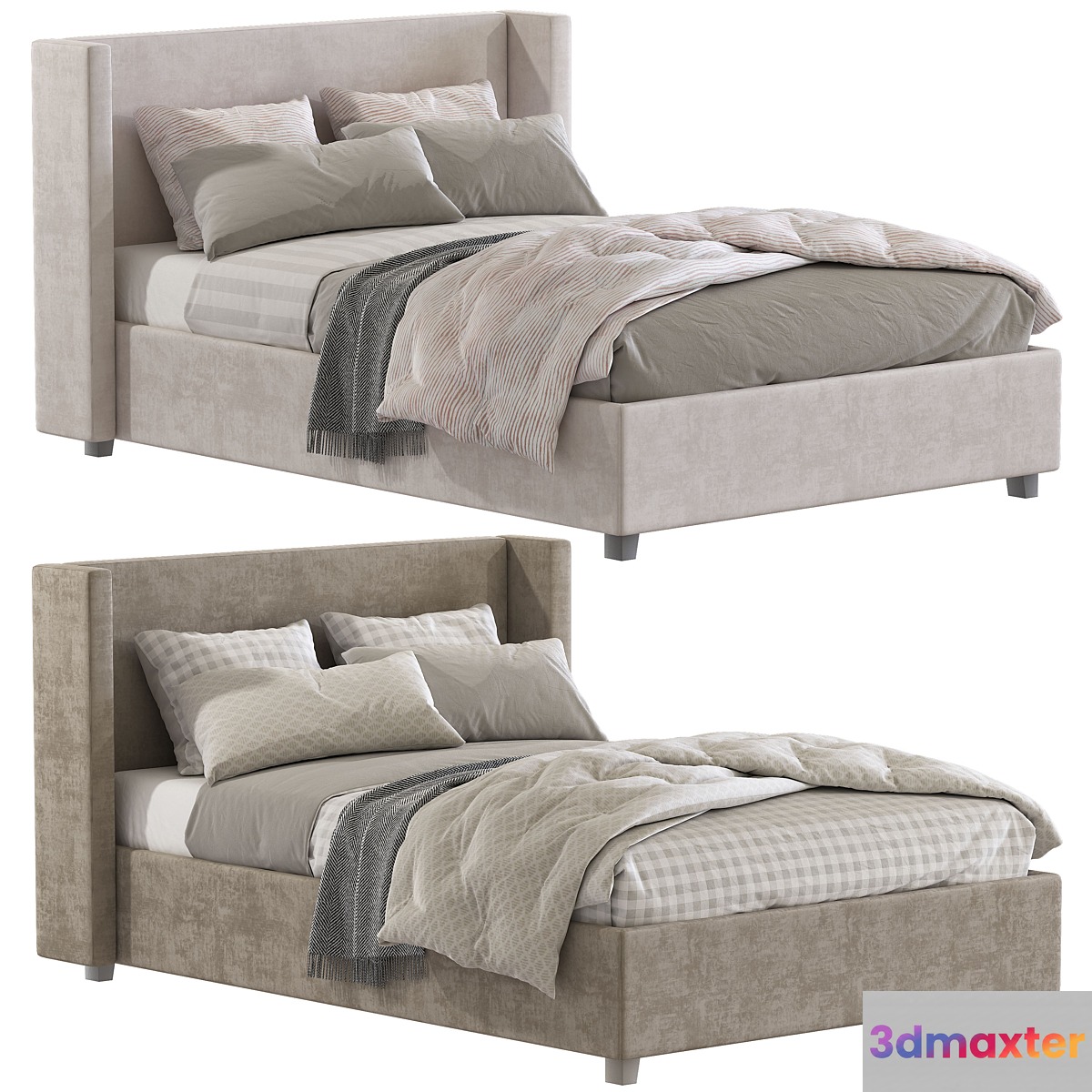 Bed Elliot Shelter Upholstered Headboard 3D Max