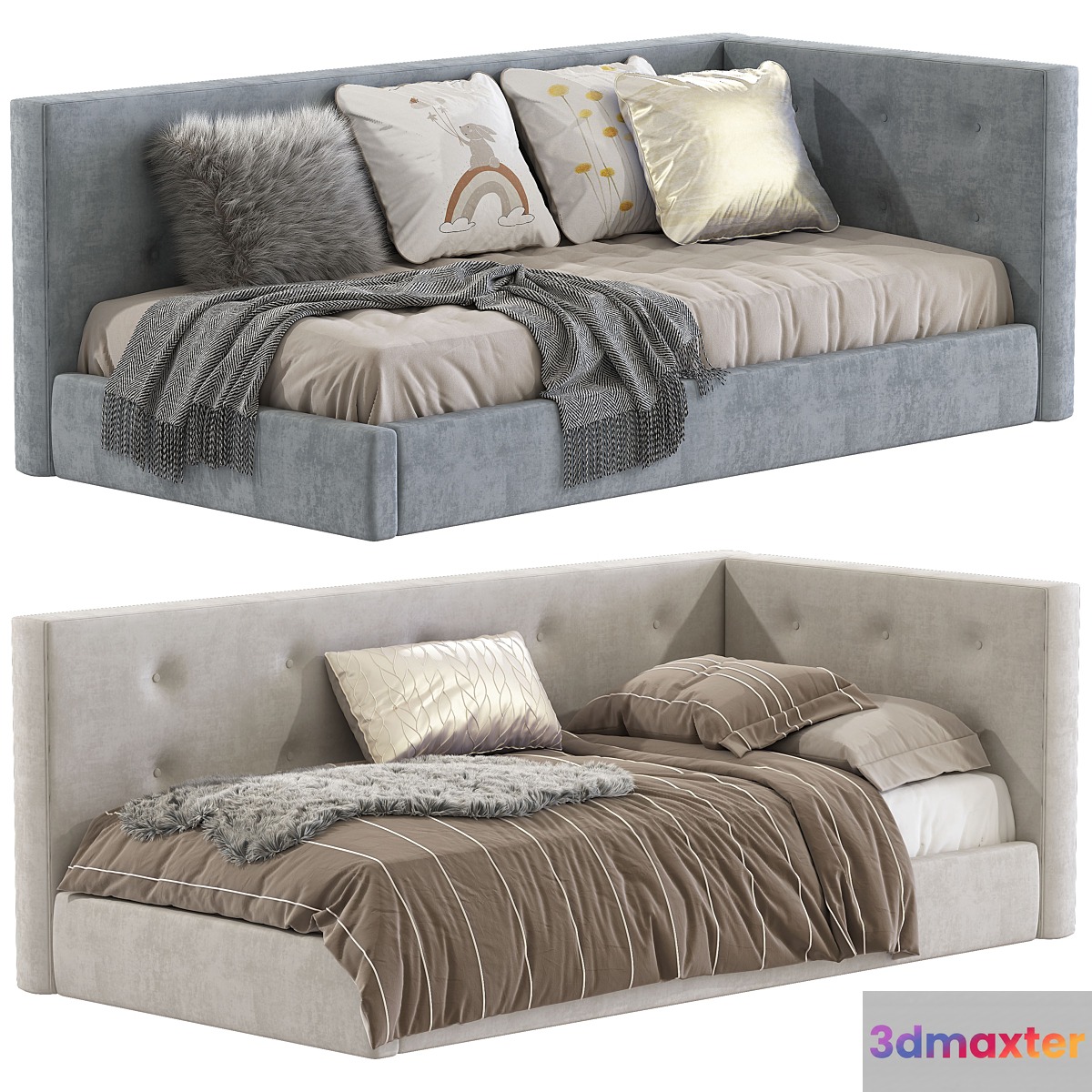Cushy Upholstered Platform Corner Bed 2 - No.2