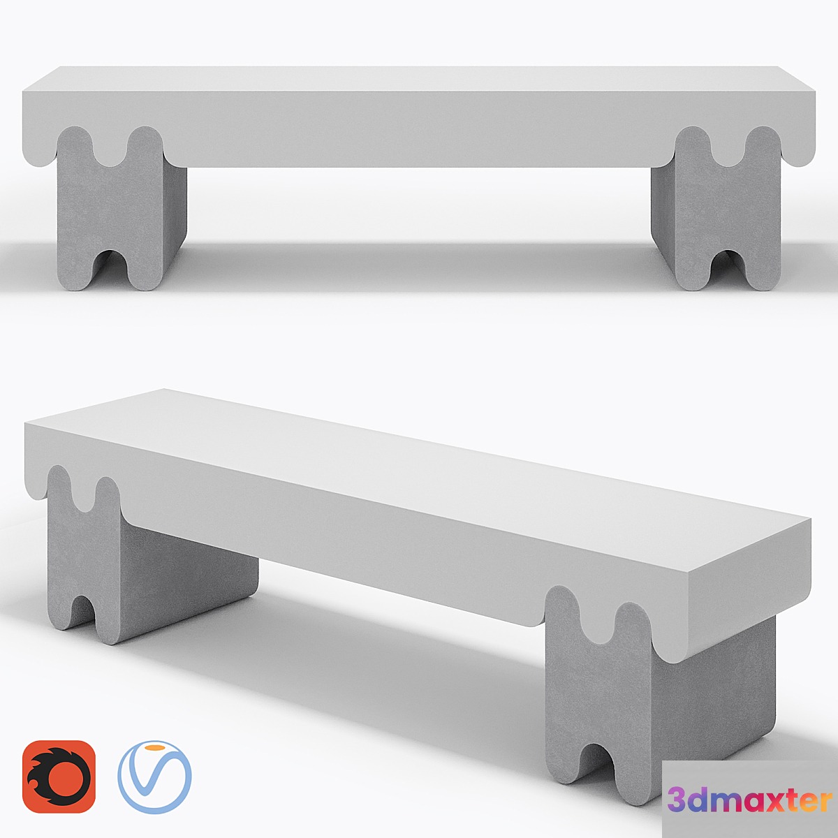 Ossicle Gray Leather Bench №2 - No.2
