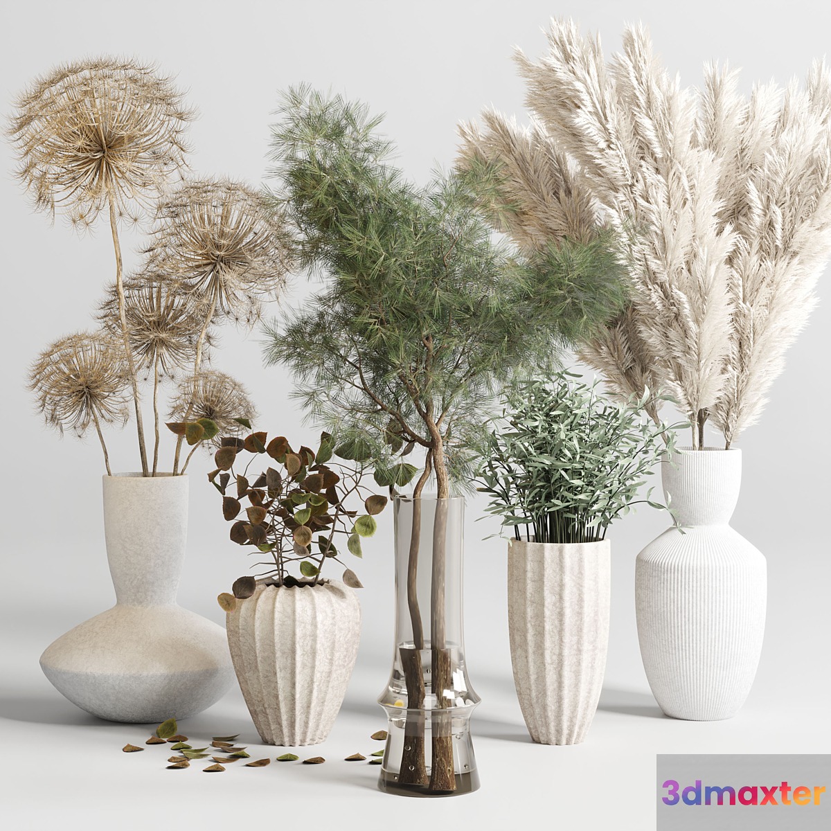 bouquet 13 concrete vse plant pampas and dry hogweed dry leaves