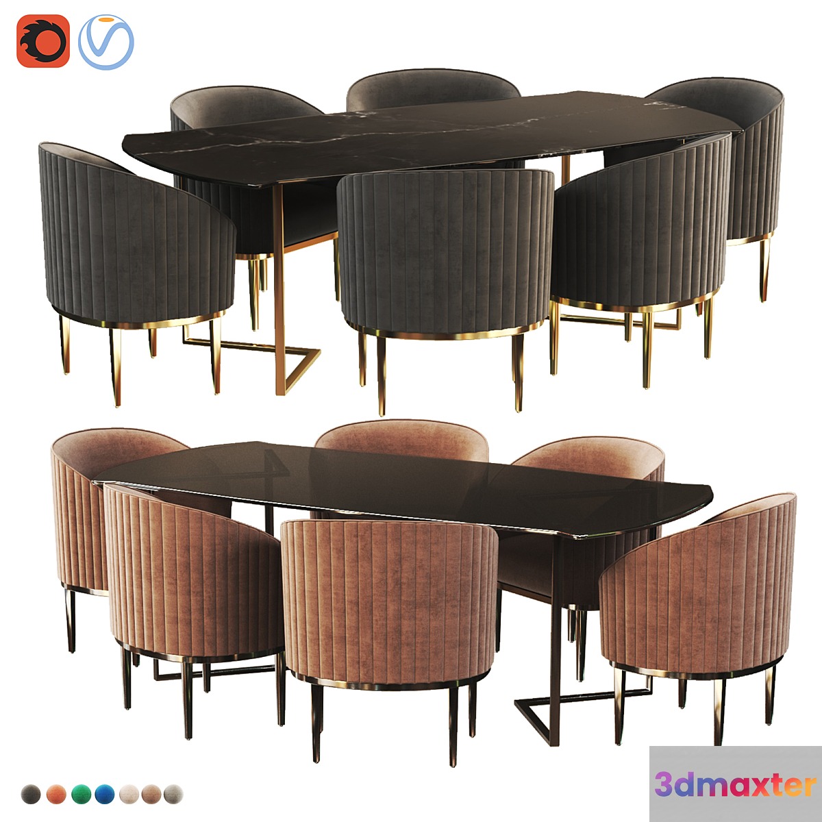 Chevron Brass Dining Table and ella dining chair 3D Max