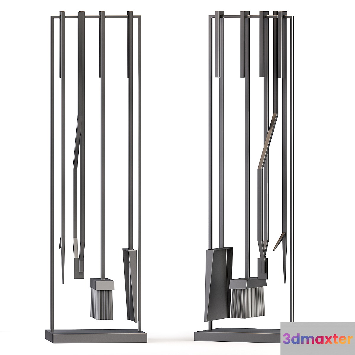 Cb2 4 Piece Bend Raw Steel Standing Fireplace Tool Set 3D Max