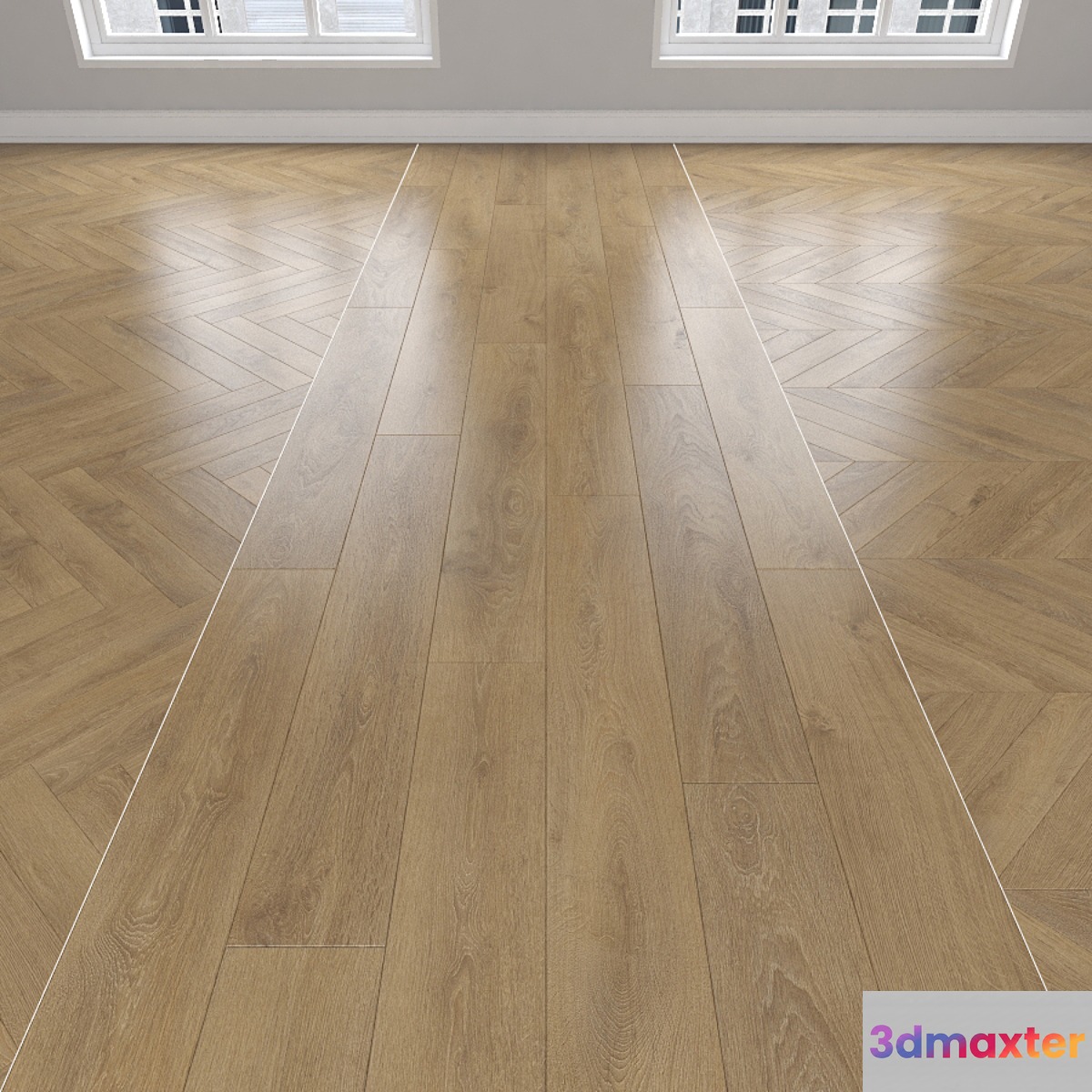 Parquet Oak 3 types: herringbone linear chevron. 3D Max