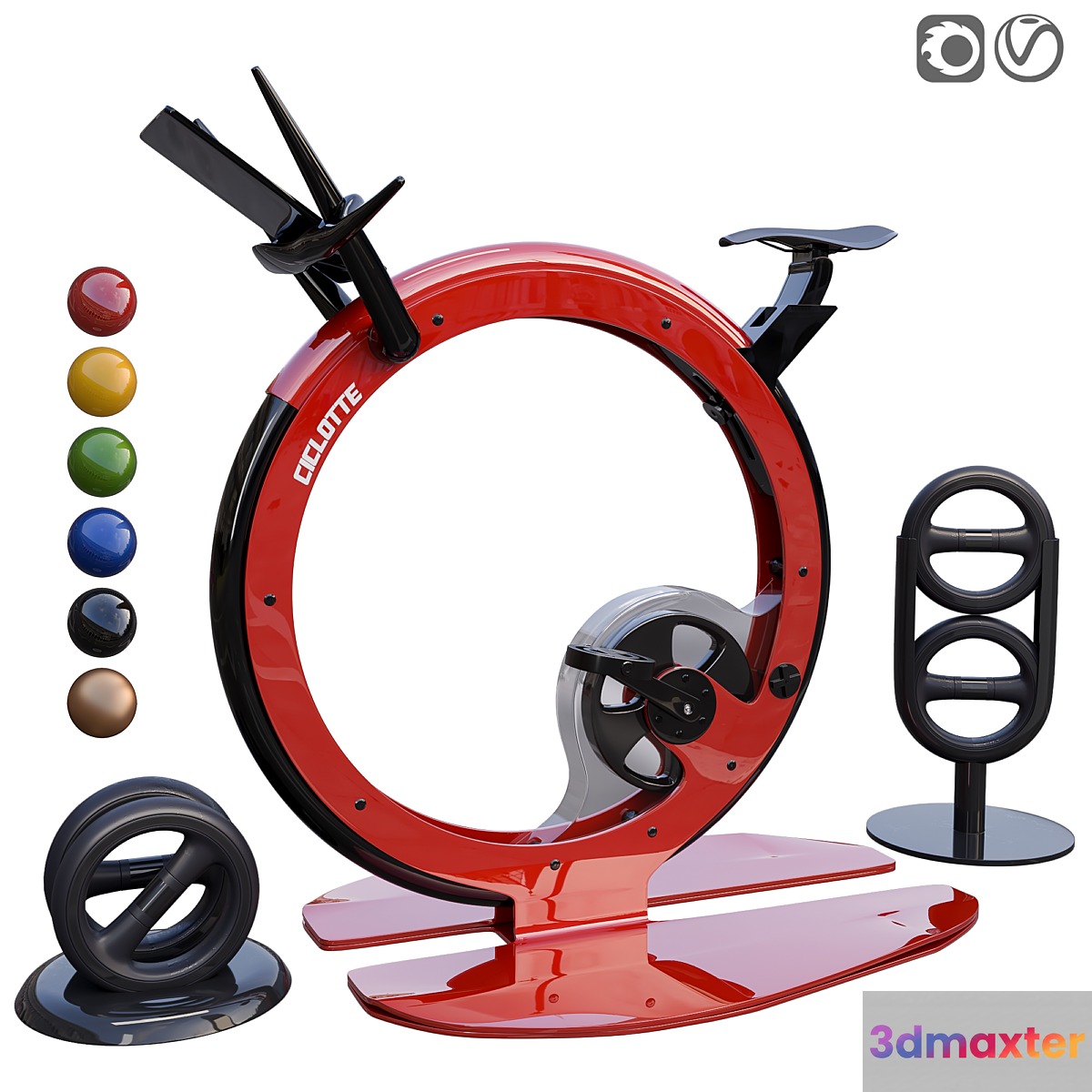 Ciclotte Exercise Bike & Dumbbells 3D Max