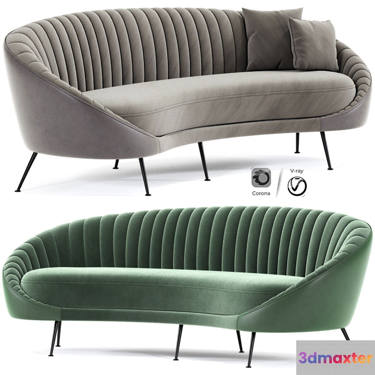 Italian Mid Century Strip Curved Sofa