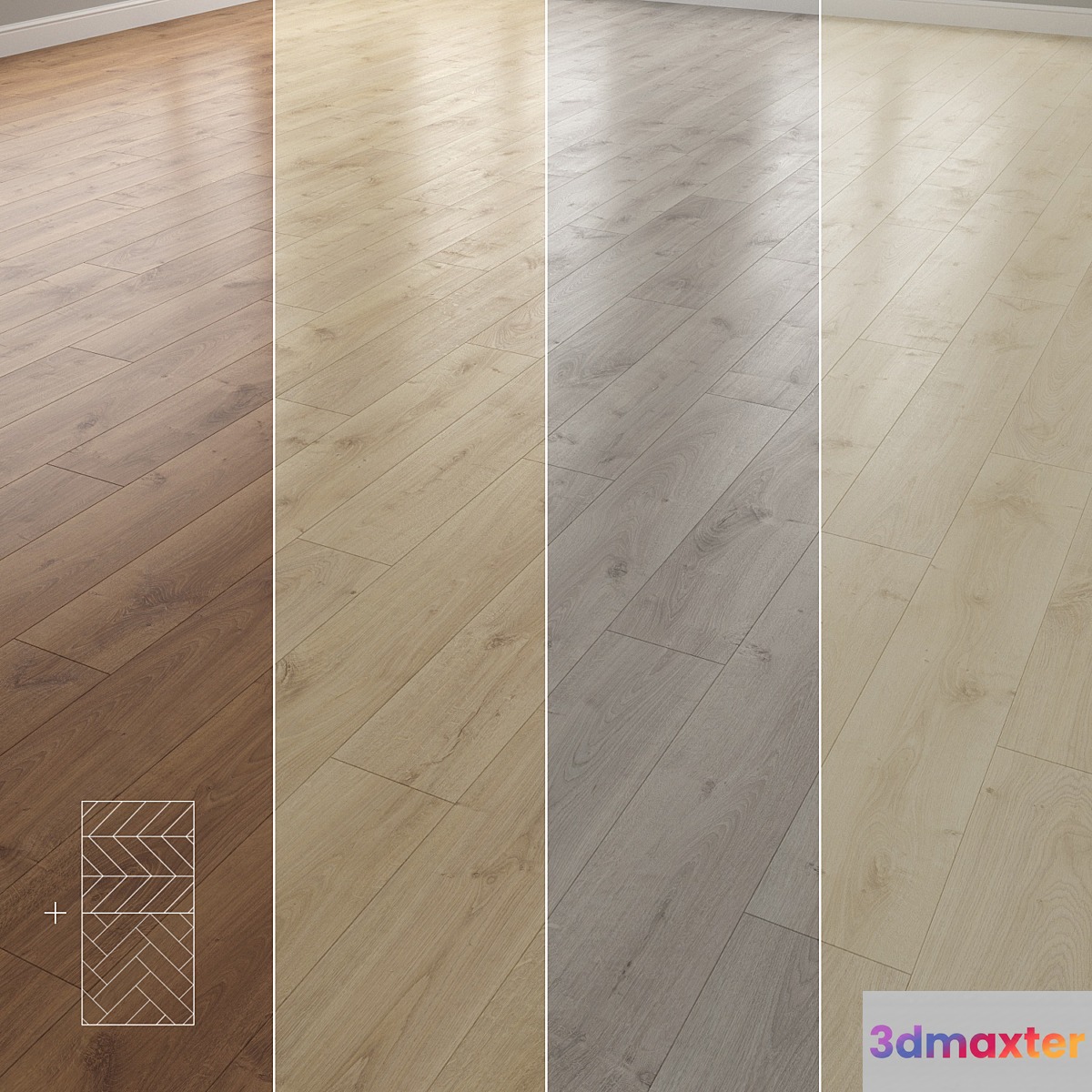 Parquet 4 colors Linear herringbone chevron setquad14 3D Max
