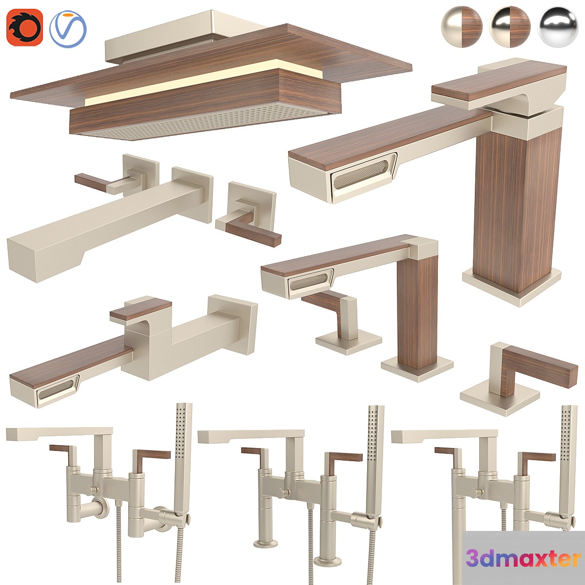 Brizo faucet and shower - Frank Lloyd wright collection 3D Max