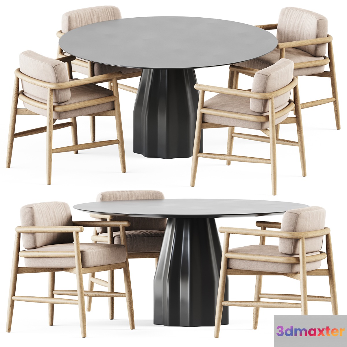 Burin Table D150 by Viccarbe and Armchair Teresina by Meridiani