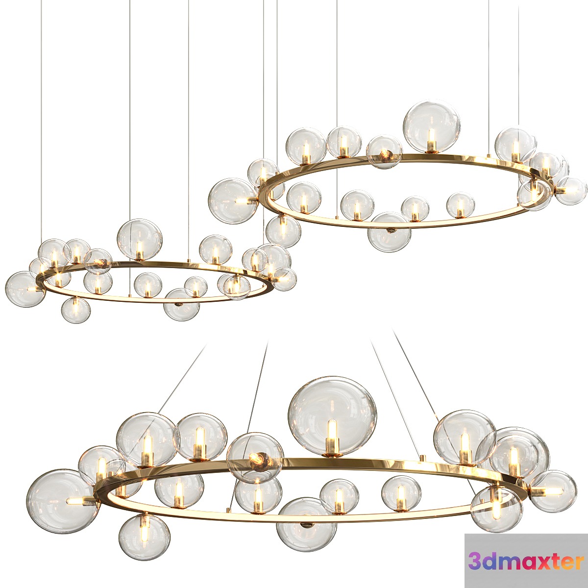 LED Postmodern Iron Glass Bubble Round Gold Black Silver Pendant Lights 3D Max