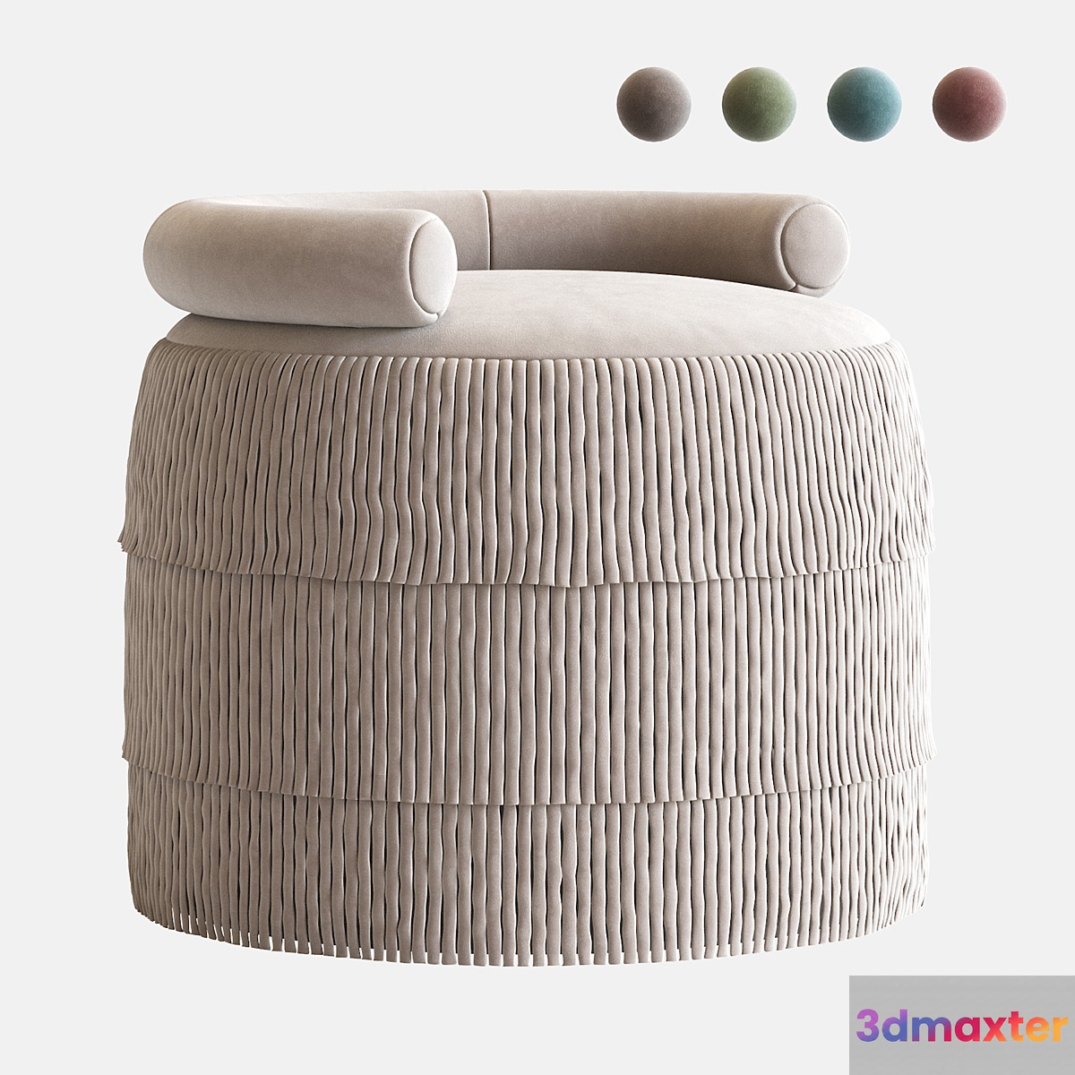 21st Century Beth Fringes Stool Cotton Velvet 3D Max