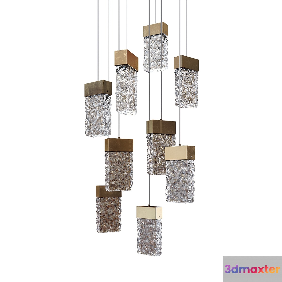 Pendant lamp with rectangular shades made of embossed glass Lampatron ARIMO 3D Max