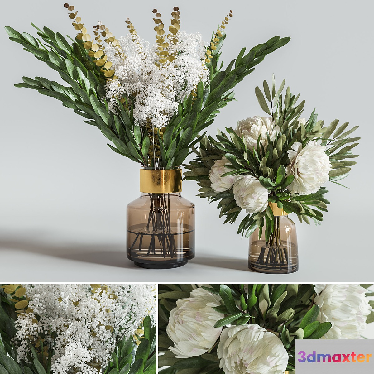 Flower Set 008 Peony and Baby breath. 3D Max