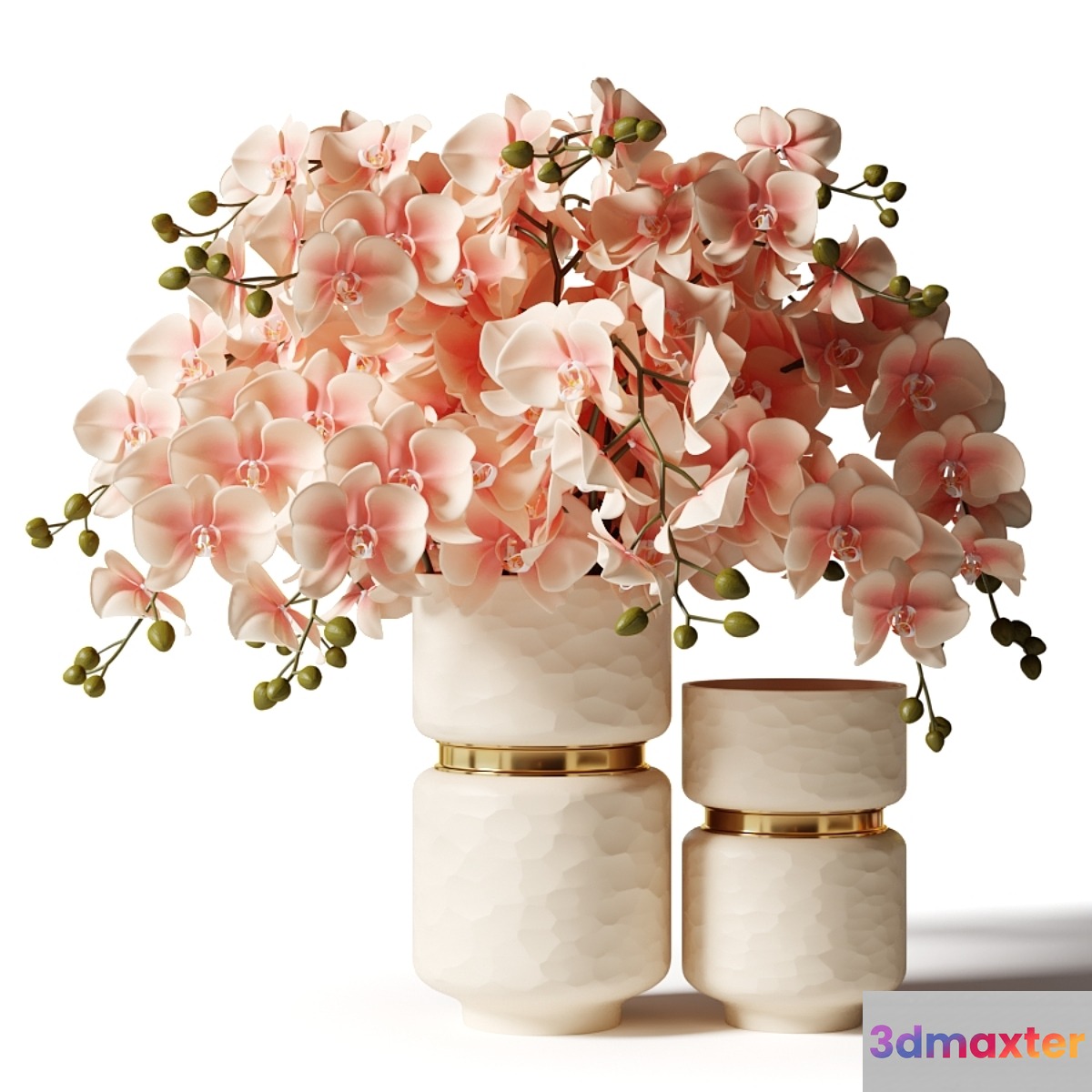 Bouquet of pink orchids in a modern beige vase
