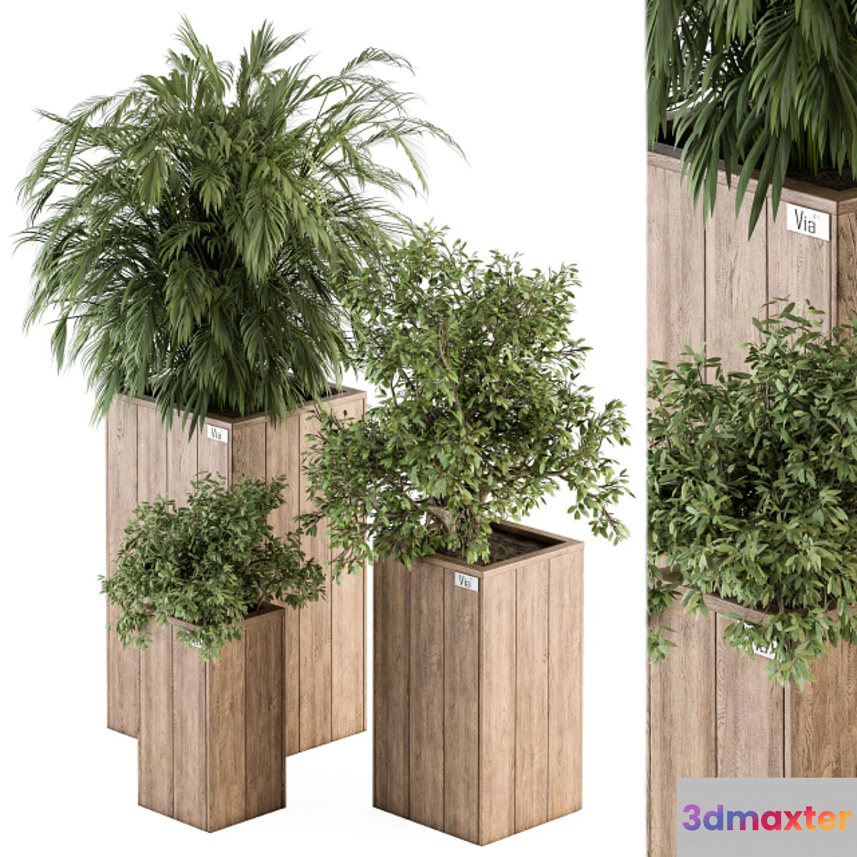 Outdoor Plant Set 297 - Wooden Plant Box