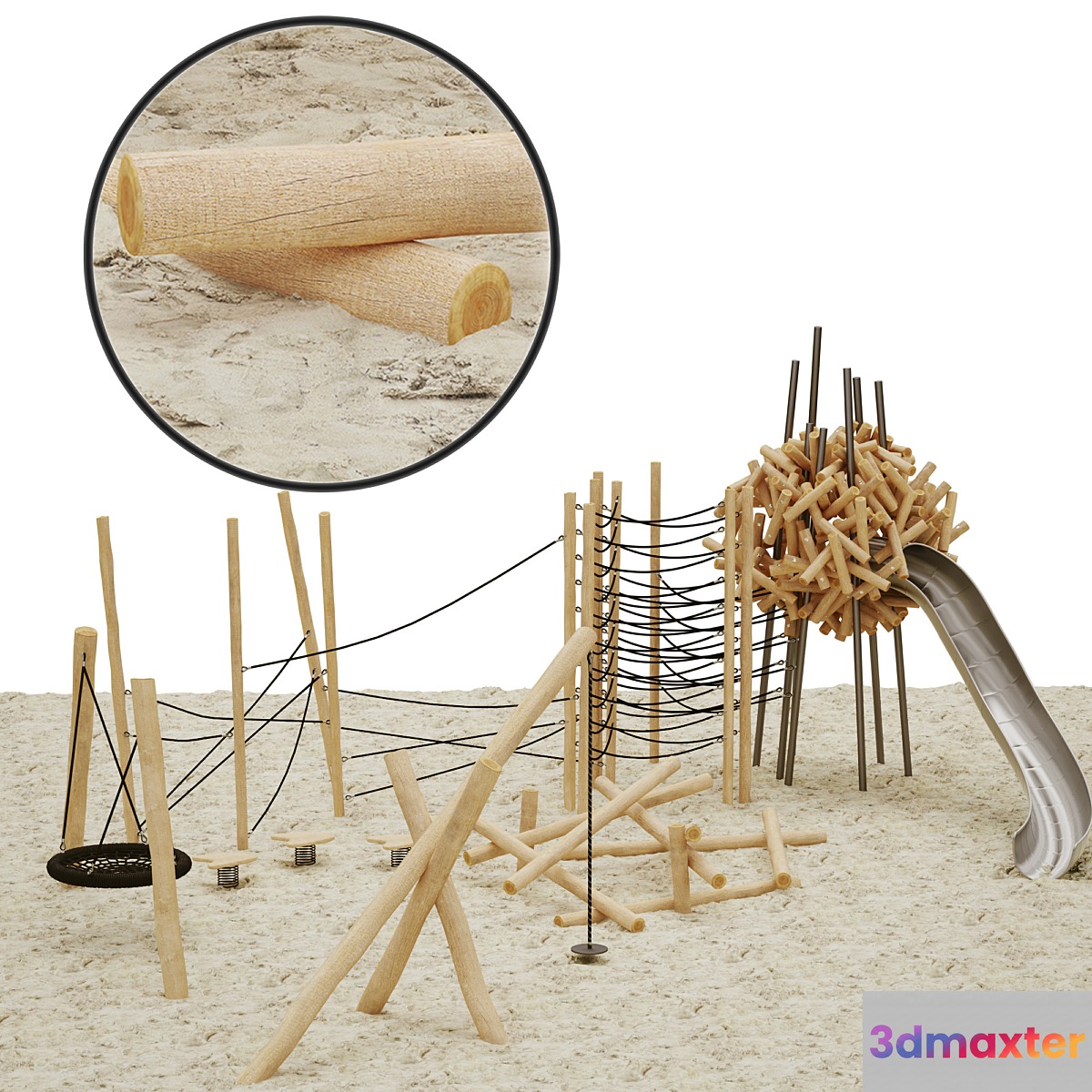 Playground made of logs 3D Max