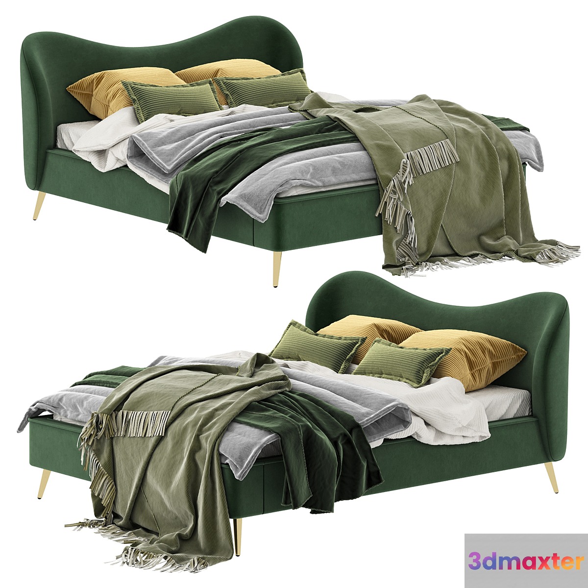 Made Kooper King Size Bed Laurel Green Velvet - No.2
