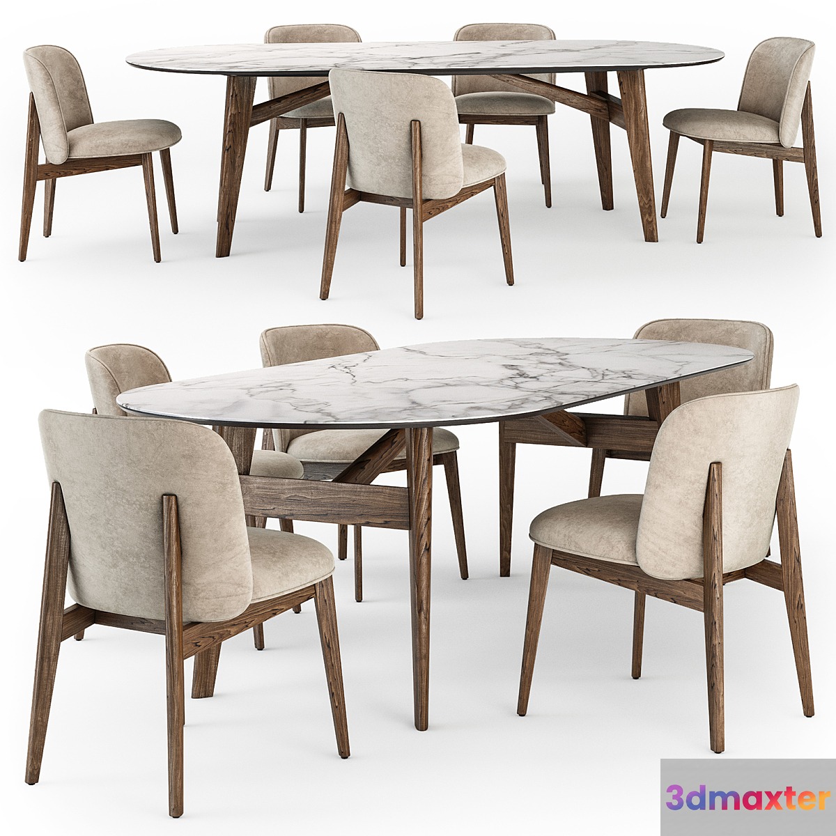 Calligaris Abrey elliptical table wood chair 3D Max