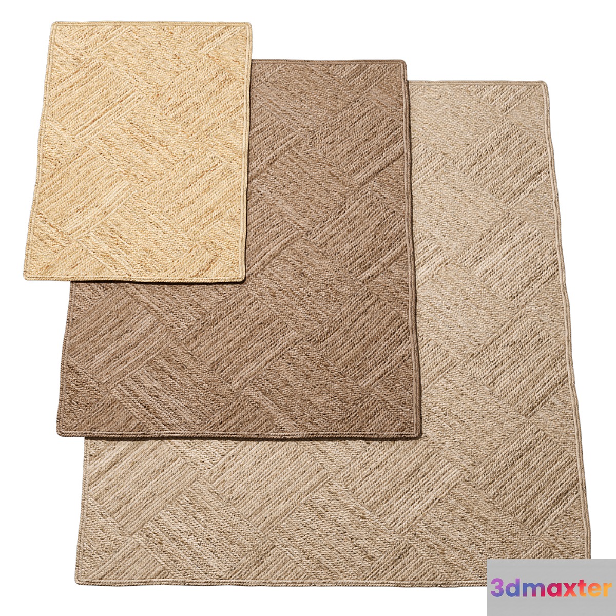 Natural Diagonal Checker Braided Jute Rug 3D Max