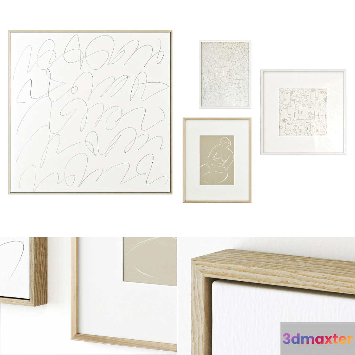 Abstract posters with painting on canvas 3D Max