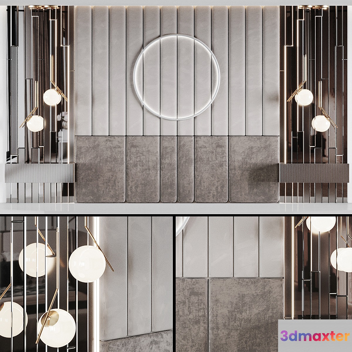 Headboard with pedestals and lamps