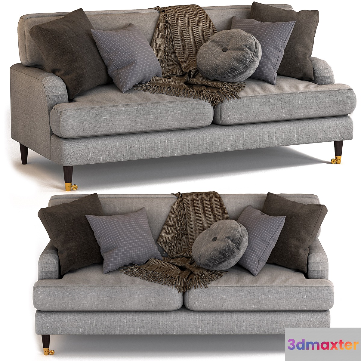 gray 3 seater sofa in woven fabric - payton 3D Max