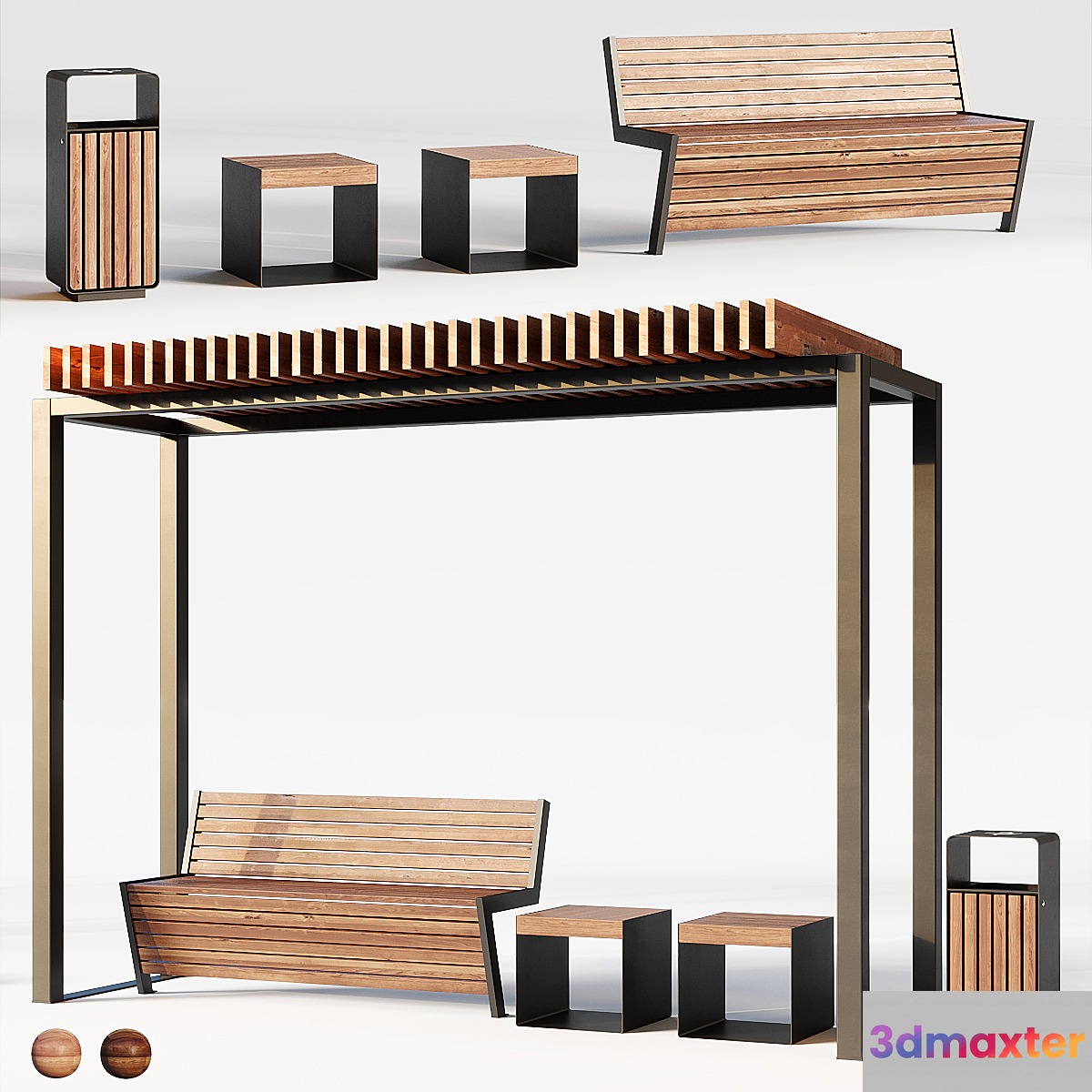 Improvement set bench pergola urn.