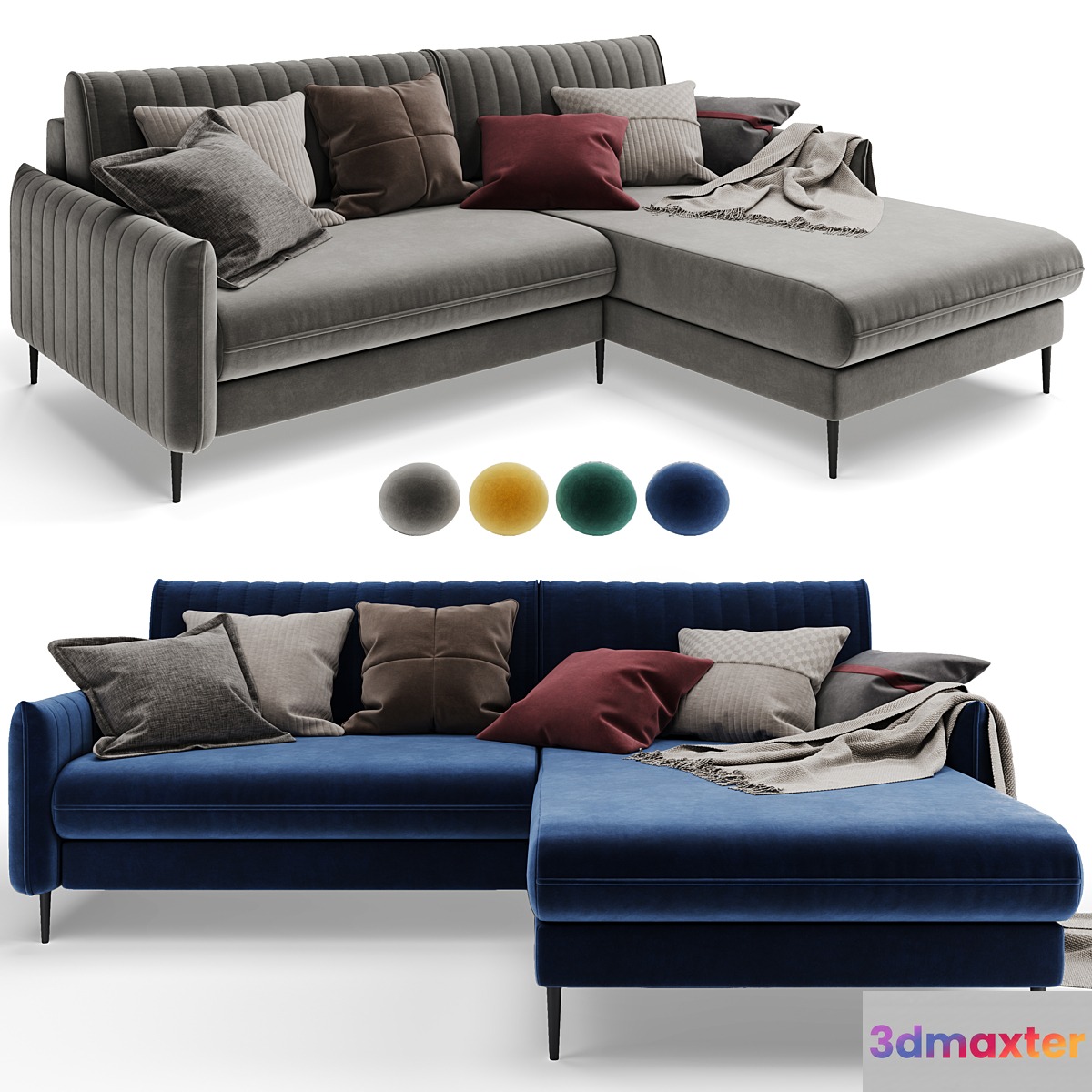 Corner sofa Swout Velvet Yellow _ Gray Barhat Blue Time Emerad from Divanru
